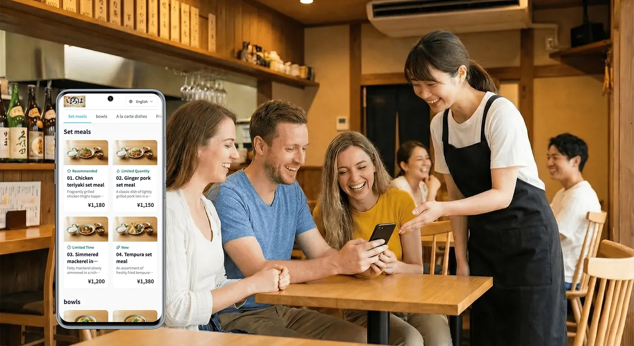 Food Canvasを使って多言語メニューを閲覧する外国人観光客